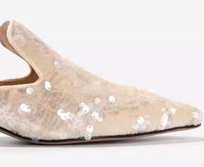 B-FEI Niche Embroidered Pointed Semi-Toe Kitten Heel Mules-IMMU.