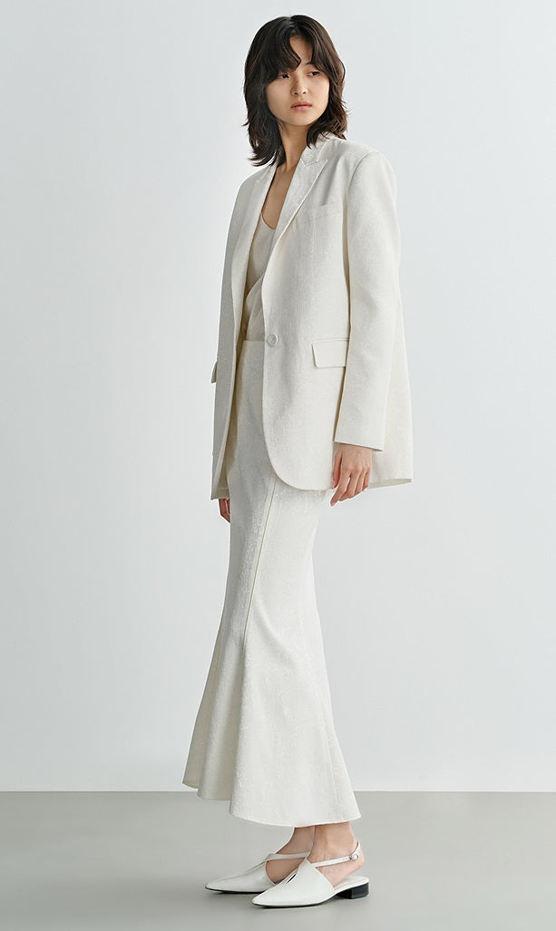 COMME MOI Lv Yan designer spring women's retro jacquard half-length fishtail dress - MARIA.