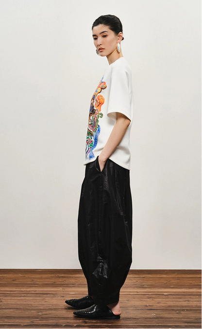 ZHUCHONGYUN White Loose Shoulder Short Sleeve T-Shirt--TSUYU.