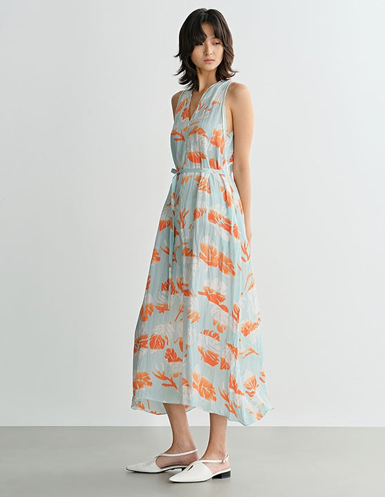 COMME MOI Lv Yan Designer Summer Women's V-Neck Sleeveless Resort Print Dress - OLIVIA.