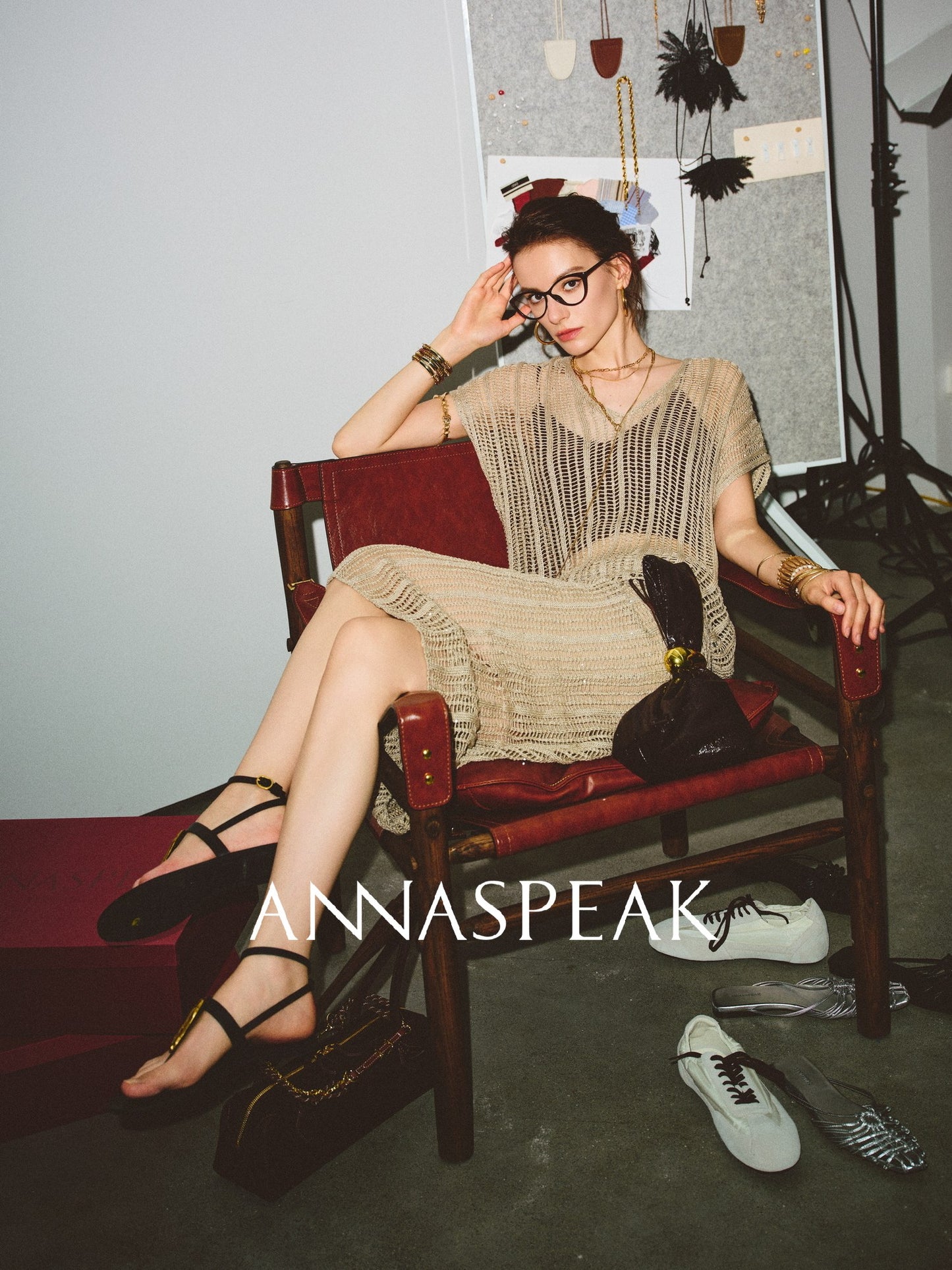 ANNASPEAK Lightweight and breathable cut-out fine glitter top skirt set summer-TOSE.