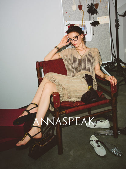 ANNASPEAK Lightweight and breathable cut-out fine glitter top skirt set summer-TOSE.