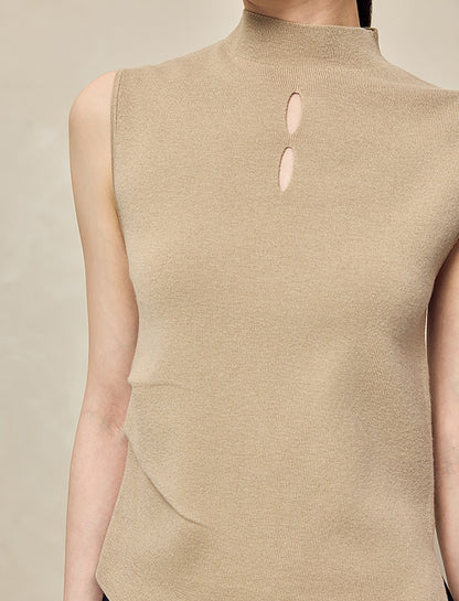 HECO Asymmetrical Wool Blend Sleeveless Mock Neckline Top- CHOOSE.