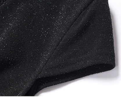 WANGXO | Sparkling Silk High-Density Knit Hand-Shaped Lace Detail V-Neck Slim Fit Top -NOYA