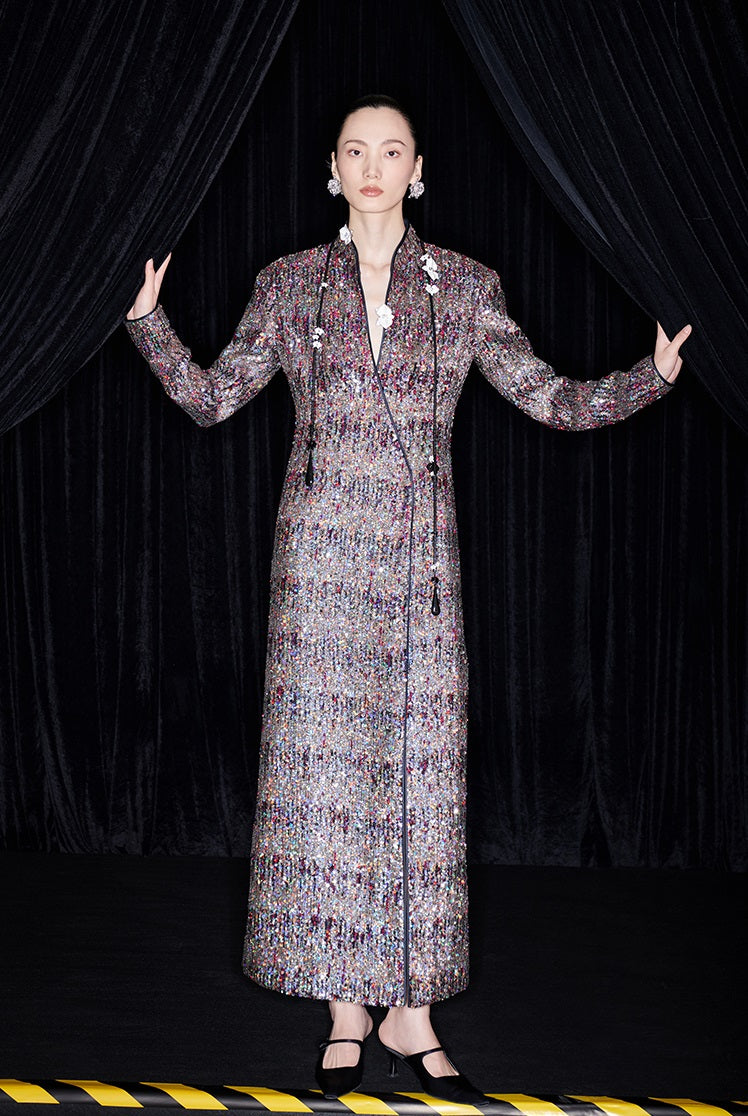 M essential Mackay designer Radiant Night Embroidered Slim Side Dress - TRIBE.