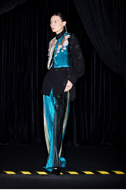 M essential Mackay designer hand-painted velvet tassel-embellished gilet - Quilse.
