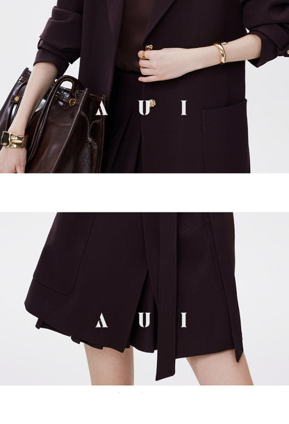 AUI Mocha Mousse Suit Collar Trench Coat Jacket - Hana!