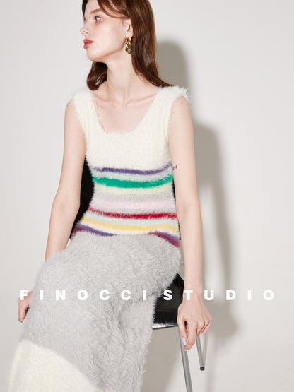 French rainbow vest skin-friendly soft winter autumn dress - Hemelin