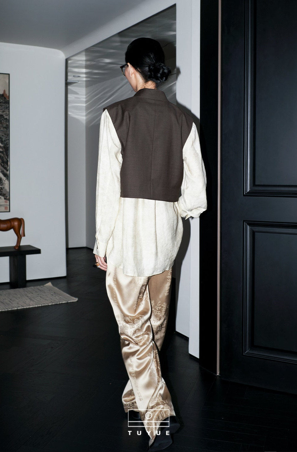 TUYUE Text Dark Pattern Straight Casual Pants- AGATHA.