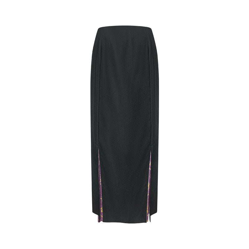 TUYUE  Black Slim Slit Jacquard Skirt- SOKKA.