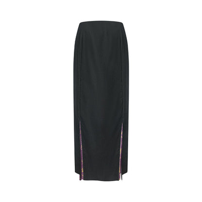 TUYUE  Black Slim Slit Jacquard Skirt- SOKKA.