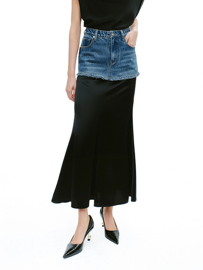 YES BY YESIR | Patchwork Denim Skirt -LUMENIA.