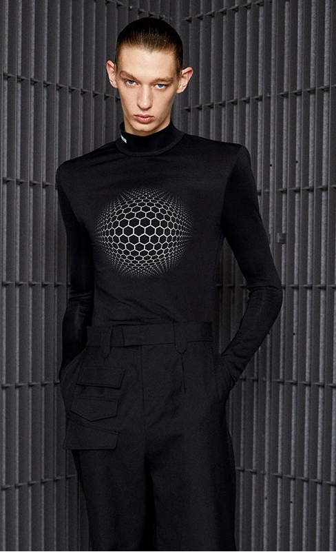 ANNAKIKI black space geometric print long sleeve top-RIMURU.