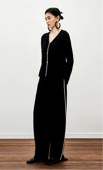 ZHUCHONGYUN Black V-neck wool knit long sleeve top-YUZURU.