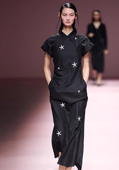 COMME MOI summer backless embroidered beaded black dress - BIANCA.