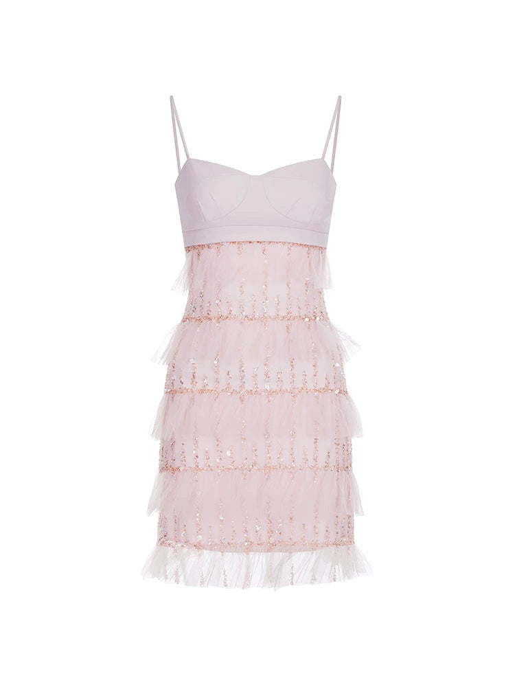 Wardrobes by Chen Light Luxury Embroidered Bead High Waist Short Dress-Safeera