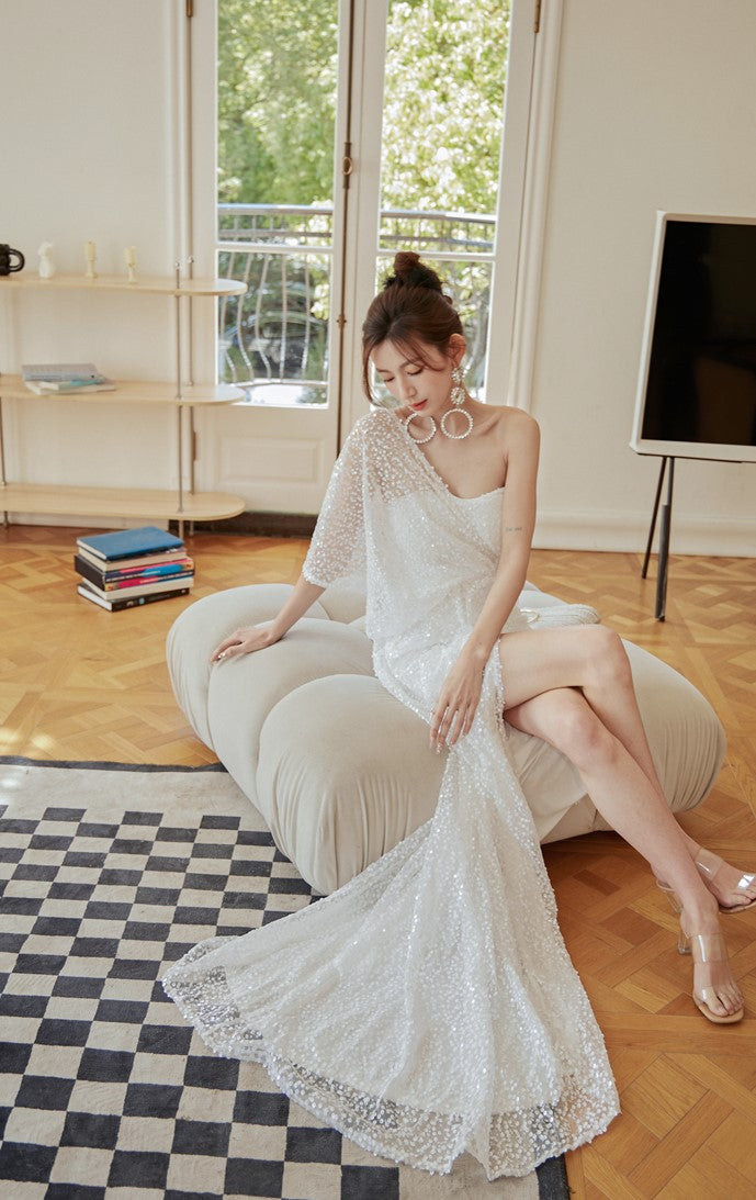 DOLLY Luxury Slant Collar Off Shoulder Sleeveless Long High Waist Resort Dress-ISLA