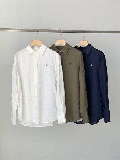 PIAOIN style loose linen shirt jacket with small logo design versatile and stylish-ROSEMARY