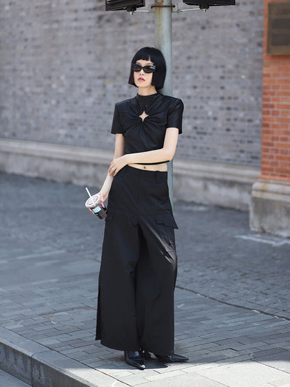 ANNAKIKI Slacks Fall and Winter Double Pocket Cargo Culottes-CHIXURU