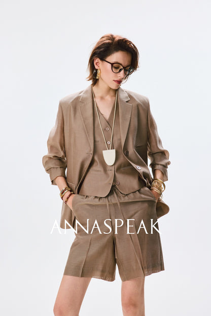 ANNASPEAK  mulberry silk cool silk haute couture upright suit vest set-ANCHOR.
