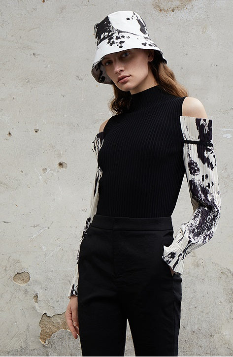 COMME MOI Lu Yan designer new women's off-the-shoulder printed sleeve shirt - DEAR .