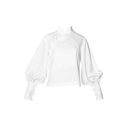 TUYUE white cool lantern cuff buckle top- SCOTT.