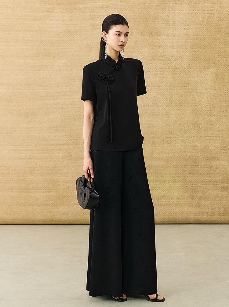 HECO Chinese Handmade Rose Tassel Short Sleeve T-Shirt  - GRADE.