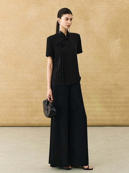 HECO Chinese Handmade Rose Tassel Short Sleeve T-Shirt  - GRADE.