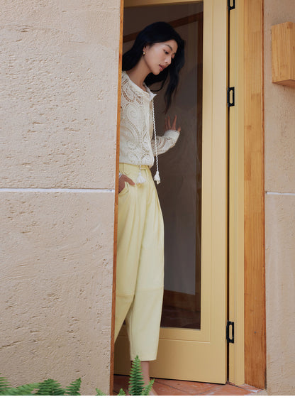 SUSHE eight-point straight banana relaxed wide-leg pants-KATY