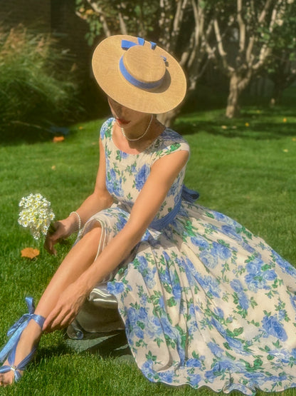 Le Palais Vintage elegant silk floral dress with a huge hem-KOTORI.