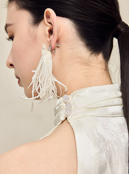 HECO Jacquard Cross Slit Pile Collar Red White Purple Crop Top Women - WORSHIP.