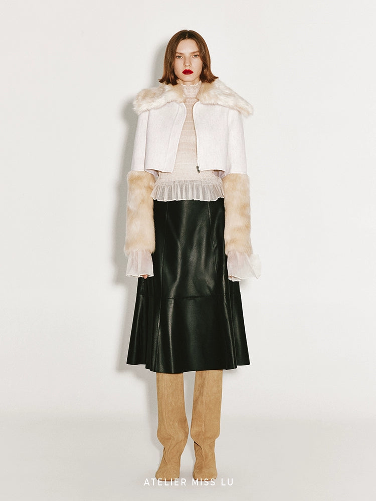 ATELIER MISS LU  multi-piece patchwork sheepskin umbrella skirt - BLUEBELL.