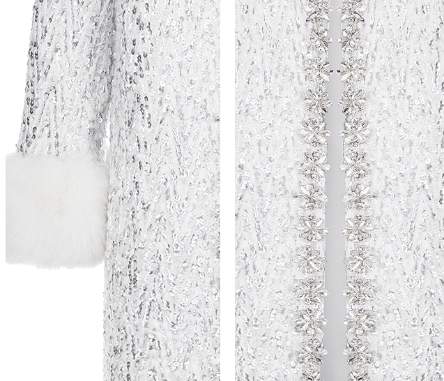 Wardrobes by Chen Elegant Diamond Silver-Gray Fur Collar Long Winter Jacket-Jam