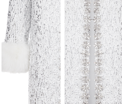 Wardrobes by Chen Elegant Diamond Silver-Gray Fur Collar Long Winter Jacket-Jam