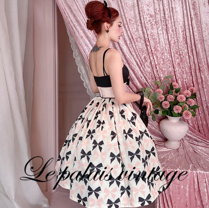 Le Palais  50s classic pink and black contrast bow cinched waist Dress-WENDY