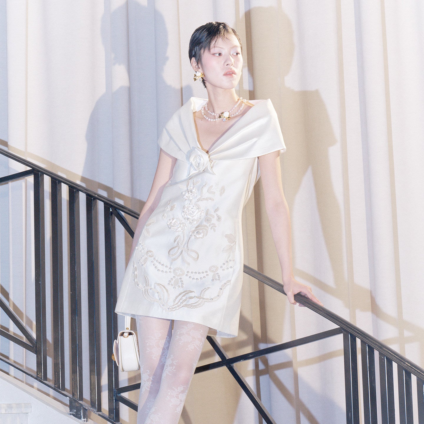 FAME Modern Rose Embroidered One-Shoulder Dress - IMOGEN