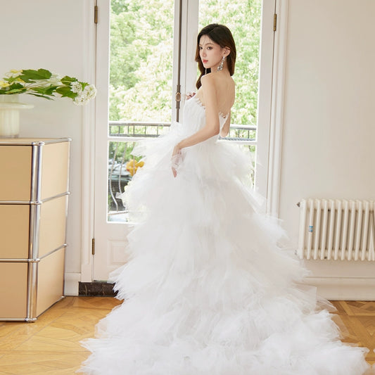 DOLLY Luxury White Feather Tube Top Sleeveless Trail Wedding Dress-ATHINA