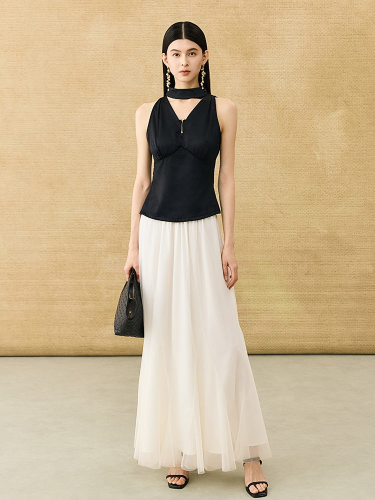 HECO Chinese Acetate V-Neck Waist Small Vest Top - ZEPH.