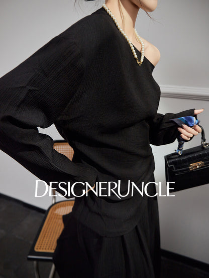 DGU "Night Chanting" black knitted suit women's loose slimming high-end foreign style - COMU.