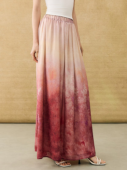 HECO Chinese Gradient Blended Lightweight Summer Print High-Waisted Skirt - AVEL.