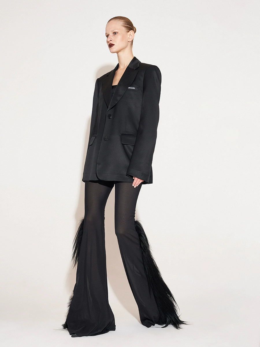 ANNAKIKI Black Acetate Hot Diamond Shoulder Padded Loose Blazer Jacket - HOSANA