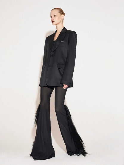 ANNAKIKI Black Acetate Hot Diamond Shoulder Padded Loose Blazer Jacket - HOSANA