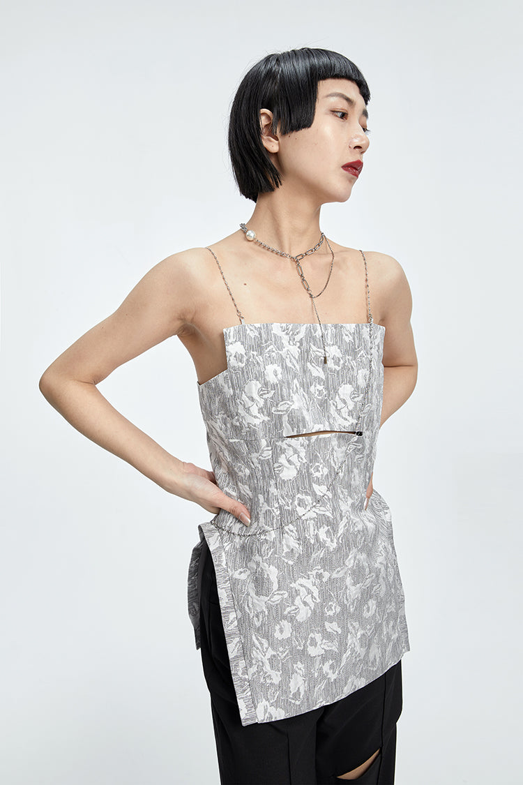 TINY IN chain irregular jacquard camisole women gray top-NANA