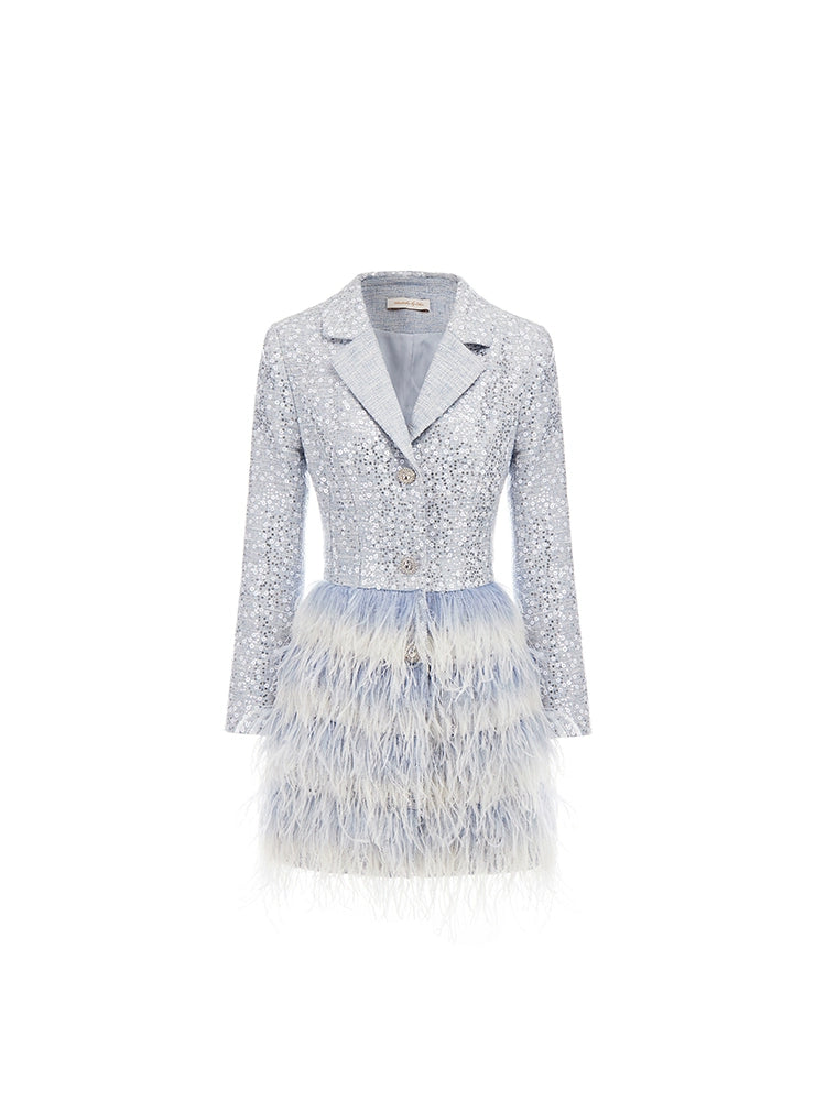 Wardrobes by Chen Gorgeous Fog Blue Embroidery Feather Tassel  Suit-Moet