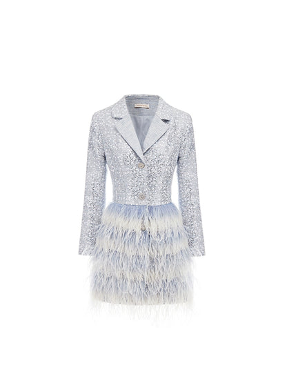 Wardrobes by Chen Gorgeous Fog Blue Embroidery Feather Tassel  Suit-Moet