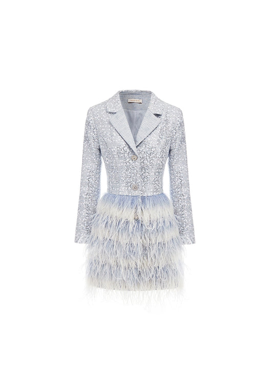 Wardrobes by Chen Gorgeous Fog Blue Embroidery Feather Tassel  Suit-Moet