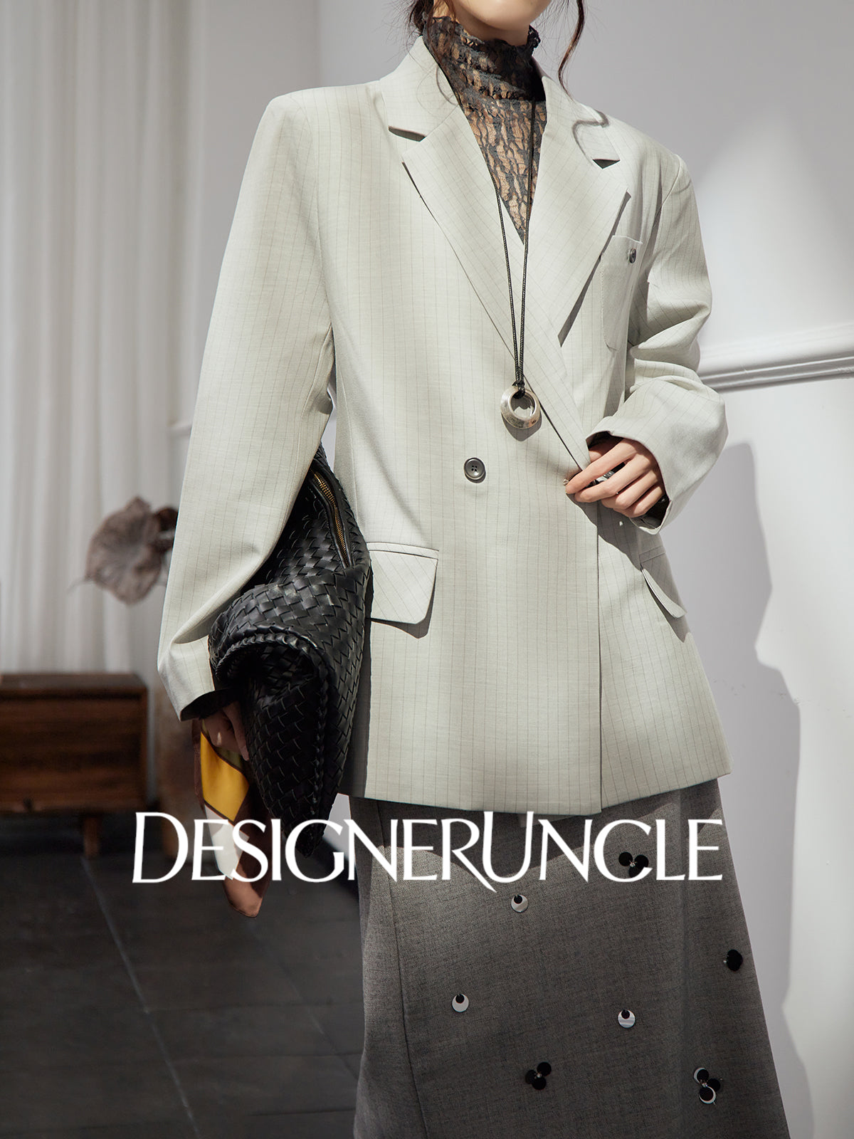 DGU|Gray striped high-end loose design fashionable slimming suit jacket - Louis.