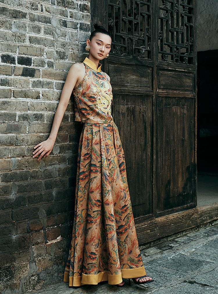 HECO Chinese Retro Mural Golden Dragon Embroidered Vest Top - ERIKA.