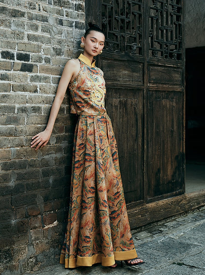 HECO Chinese Retro Mural Golden Dragon Embroidered Vest Top - ERIKA.