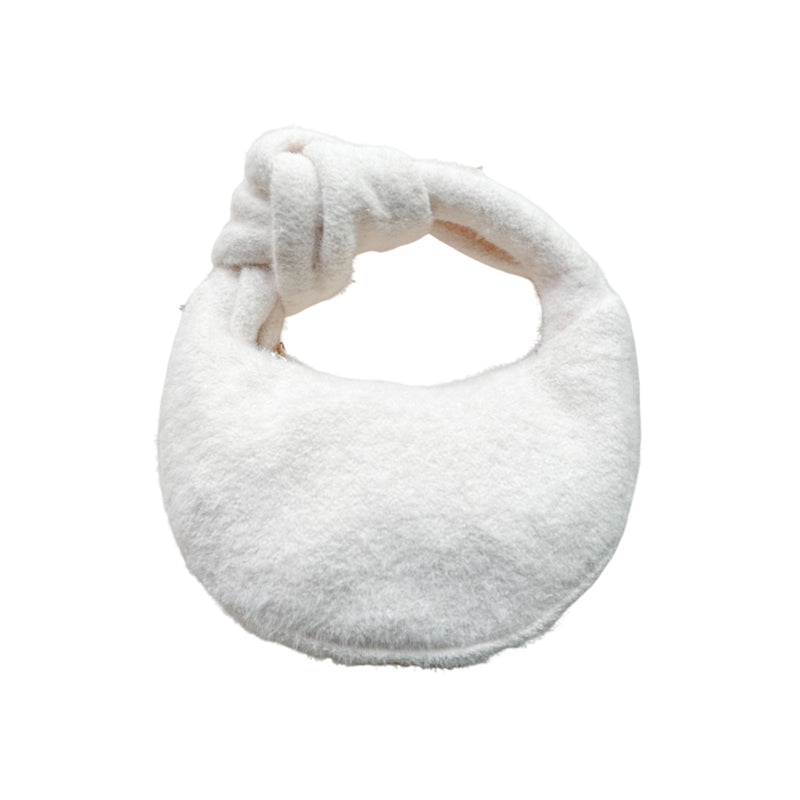 Le Palais Vintage Luxury White Fur Hand bag Plush Vest High Waist Wide-leg Pants Suit-Sonia